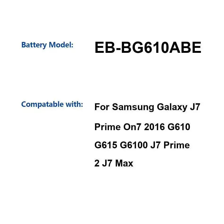 

Mobile Phone Battery EB-BG610ABE 3300Mah For Samsung Galaxy J7 Prime On7 2016 G610 G615 G6100 2 Max