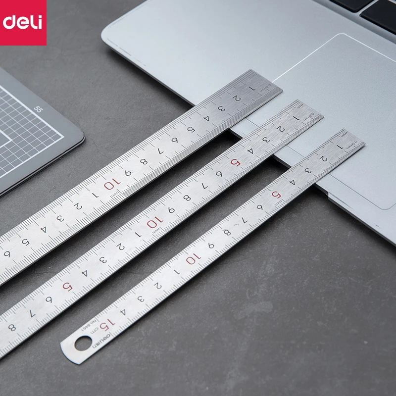 Deli Stainless Steel Ruler, Metal Metric Straight Edge Linear Measurement Rulers Durable Versatile Precise Office School Gadgets