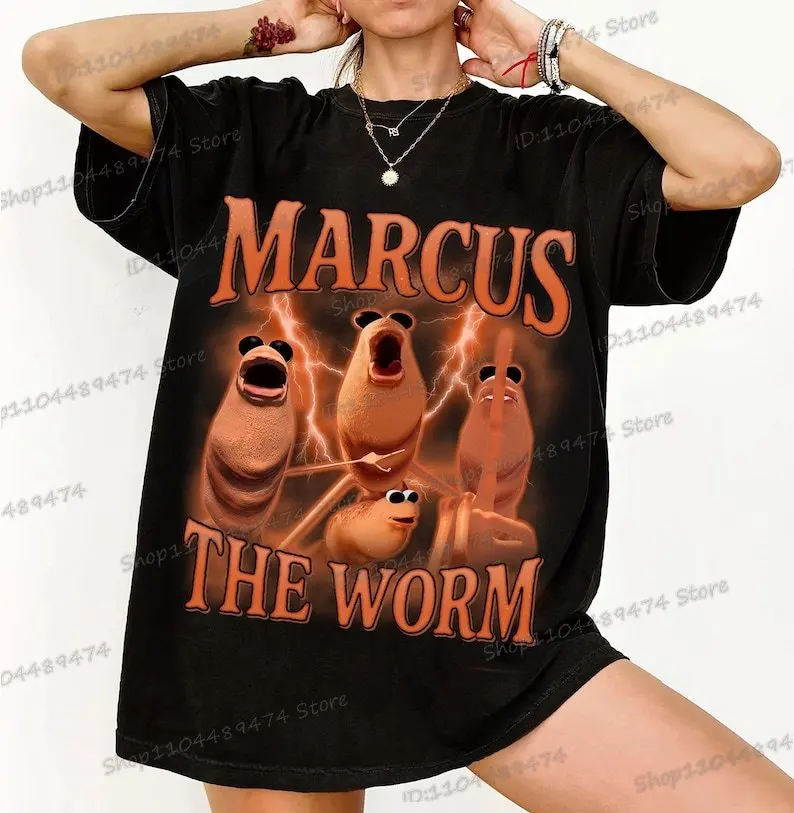 ماركوس الدودة قمصان القطن قصير الأكمام ماركوس ميمي تي شيرت متعة الاتجاه الحيوان خمر نمط غير شرعي الجرافيك النساء الرجال تيز