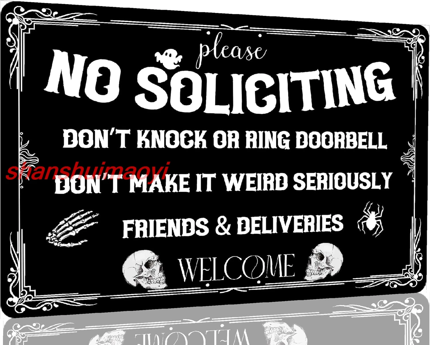 No Soliciting Metal Sign No Soligiting Don't Knock or Ring Doorbell Tin Sign Vintage Halloween Skulls Welcome Decor for Home