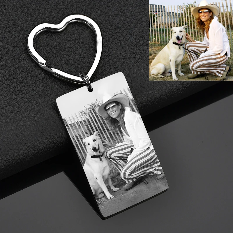 Treebud Personalized Engraved Photo Keychains Stainless Steel Laser Engraved Name Date Picture Tag Rectangle Keyrings Jewelry