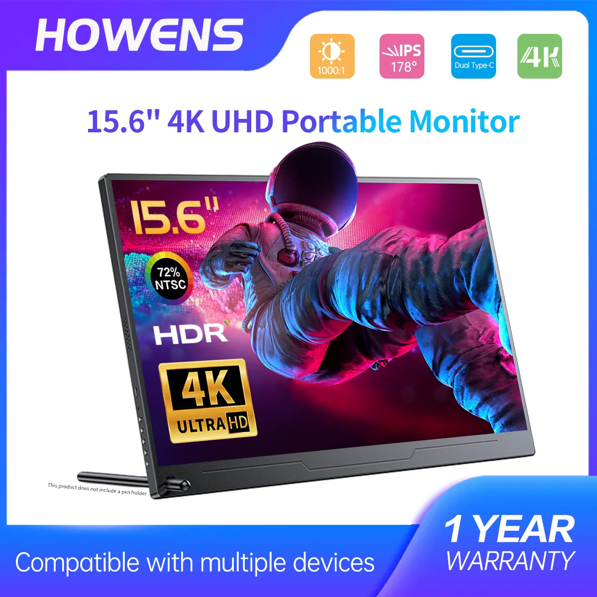 

15,6-дюймовый портативный монитор FHD 2160P с IPS-экраном, портами HDMI, Type-C, USB для мобильных телефонов, ноутбуков, игр, расширенного дисплея, без сенсорного управления