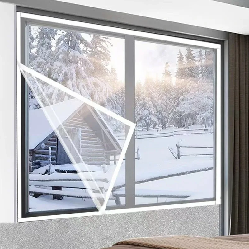 Cortinas cálidas de invierno, ventanas selladas aisladas a prueba de viento, plástico grueso transparente, a prueba de frío y aisladas, ventanas de pantalla