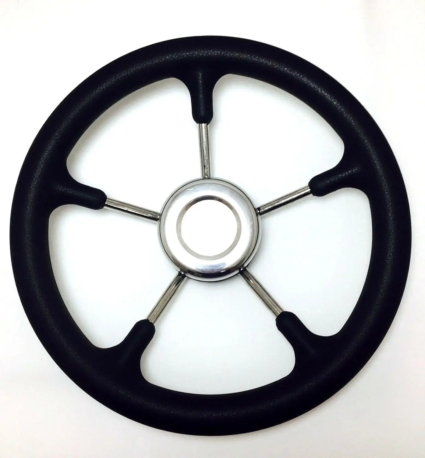 Stainless Steel 5-Spoke Boat Steering Wheel 13inch with Black Foam Grip Marine Destroyer Style for Yacht & Pontoon Accessories