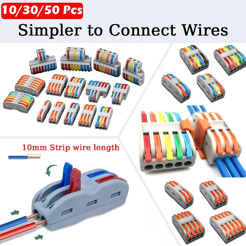 Mini Fast Wiring Cable Connectors 1/2/3/4/5 Way SPL Universal Compact Splitter Electrical Conductors Push-in Home Terminal Block