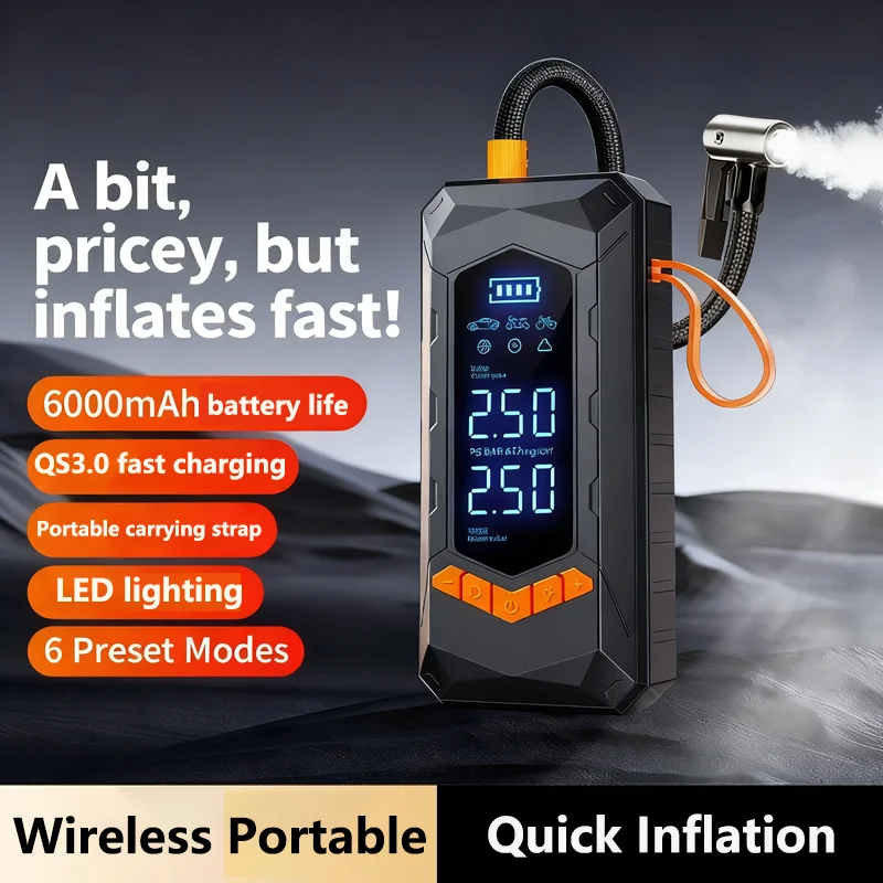 

Беспроводная версия двойного назначения, портативный воздушный насос 150PSI, быстрый воздушный компрессор для автомобильных шин, мотоциклов, велосипедов, воздушный насос под давлением шарика