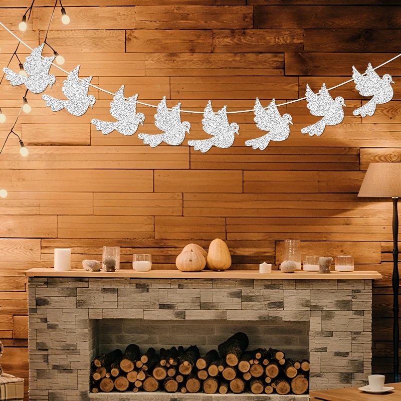 YOMDID Glitter Dove Banner Dove Party Banner Hanging Decoration For Baptism First-communion Confirmation Garland Party Supplies
