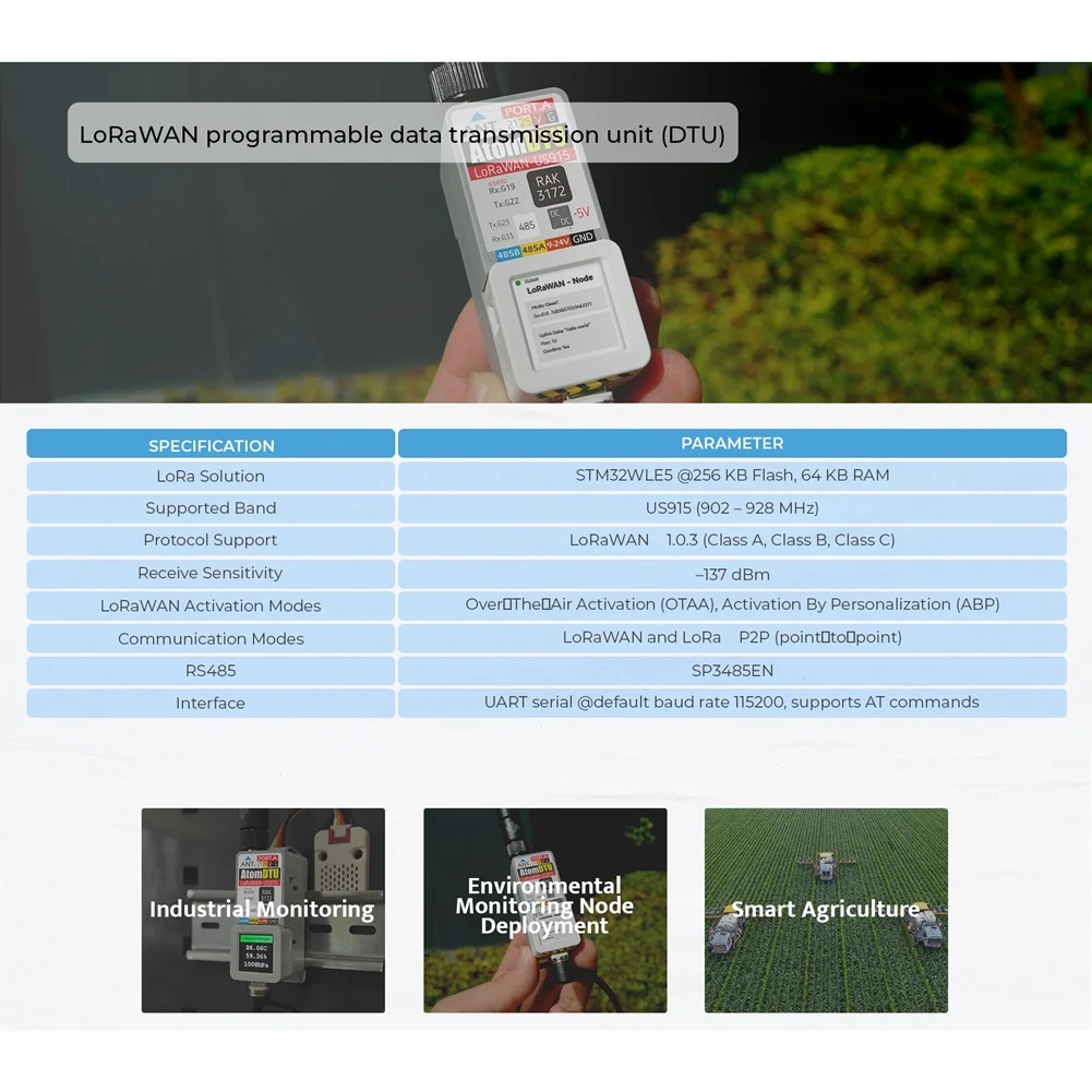 ABXN-STM32WLE5CC US915 For M5stack Atomic DTU Lorawan Programmable Data Transmission Unit Base