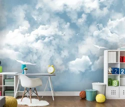 Custom Mural Wallpaper 3D Wall Painting blue sky and white clouds photo wallpapers for child's room Living Room TV Sofa Bedroom