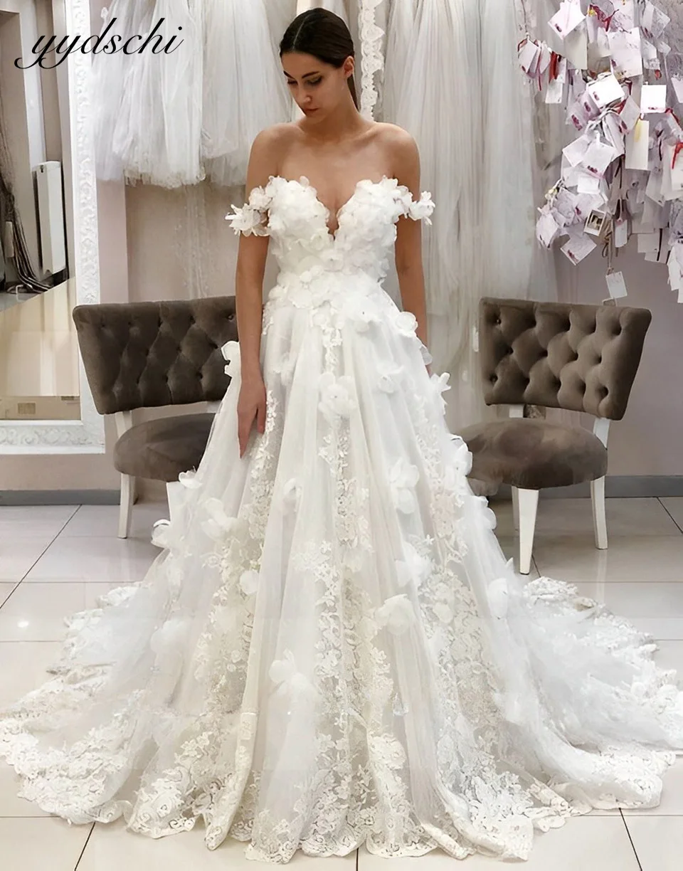 Vestidos De Novia personalizados De lujo con apliques De flores, vestidos De Novia De princesa con hombros descubiertos, Vestido De Novia para mujer 2024