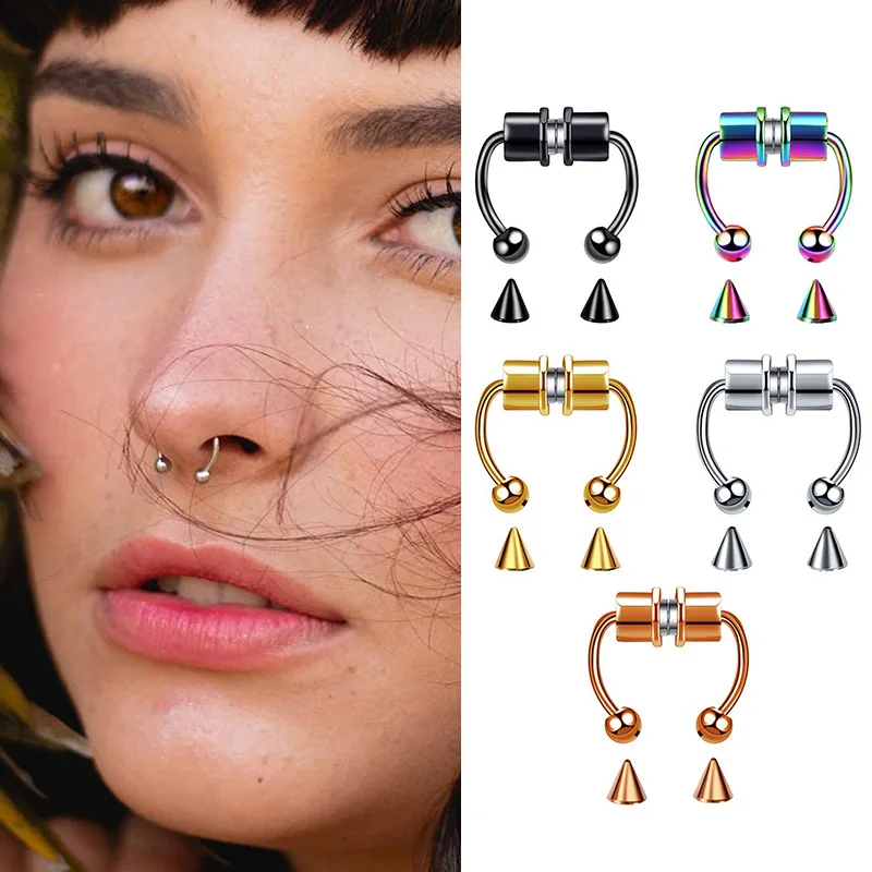 Fake Nose Ring Hoop Nose Septum Rings Stainless Steel Magnet Nose Punk Fake Piercing Body Jewelry Gothic Rock Ear clip Jewelry