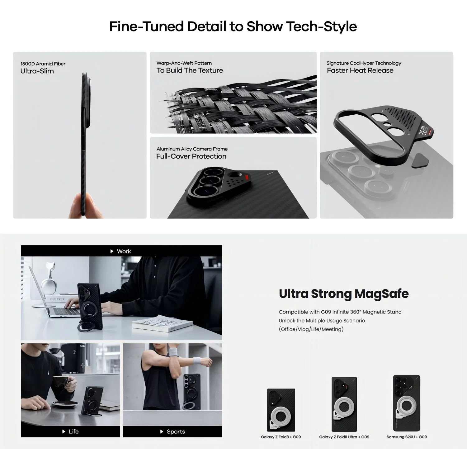AULUMU Arimad Fiber Ultra-Thin Case dla Z Fold 8 / Z Fold 8 Ultra SF8-U-AF-BK/SF8-AF-BK — zdjęcie produktu 3