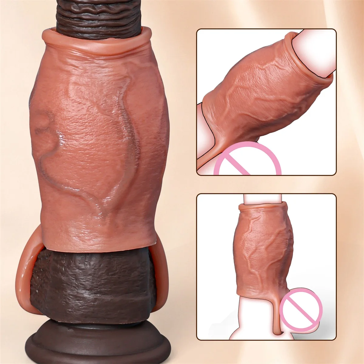 Skin Feeling Realistic Dildo Dick Pump Sleeve Enlargement Penis Covers Extender Men's Condoms Cock Ring Adult Sex Toy For Male - view 4