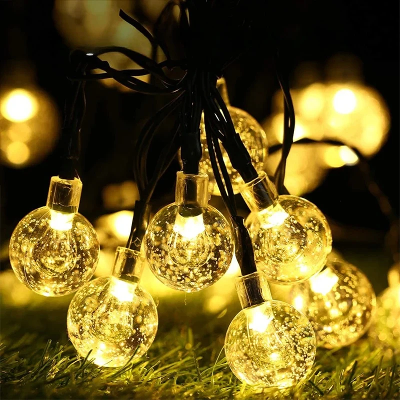 LED String Lights Bubble Ball, Waterproof Warm White Solar Powered for Outdoor Garden Patio Yard Camping Christmas Decor