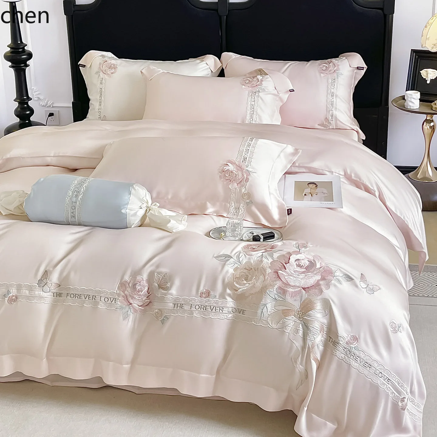 HXL Home Textiles Long-Staple Cotton Embroidered Four-Piece Set, Pure Cotton Embroidery, All-Season Style