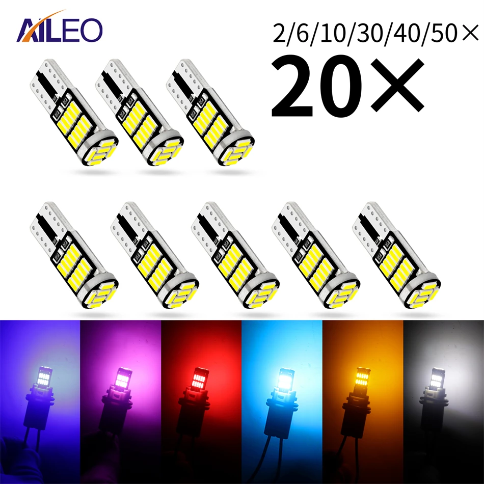 AILEO LED W5W T10 168 194 192 Lights Canbus Glass COB 6000k Parking Dome Marker Wedge License Plate Lamp Bulb White Green DC 12V