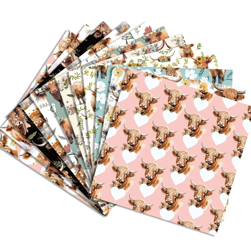 Holiday Gift Wrapping Paper Highland Cow Highland Cattle Creative Decoration Scrapbooking Background Paper