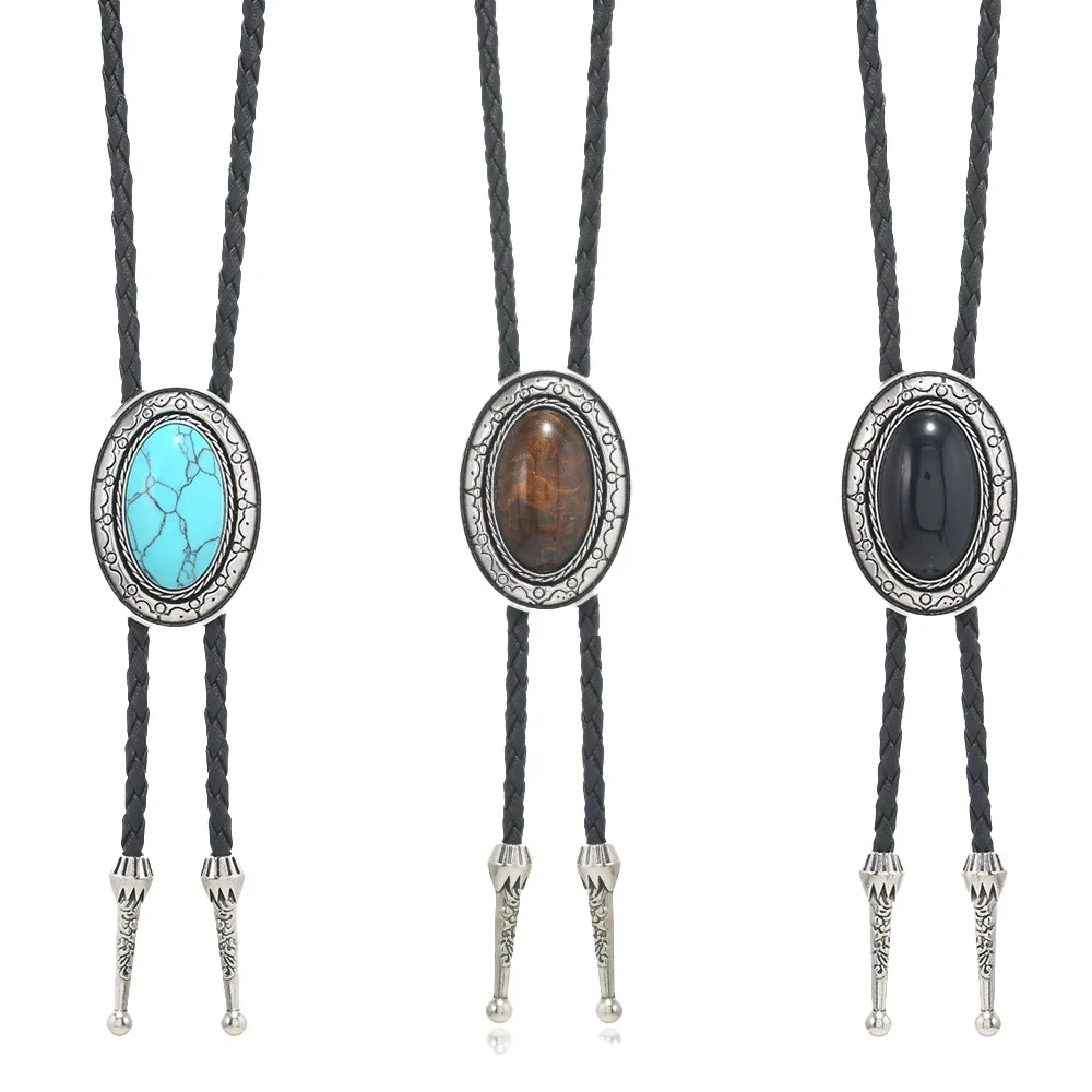 Nueva Corbata Bolo Geométrica Estilo Vaquero Occidental para Hombre con Piedra Turquesa, Corbata para Camisa, Joyería Vintage de Moda, Regalos