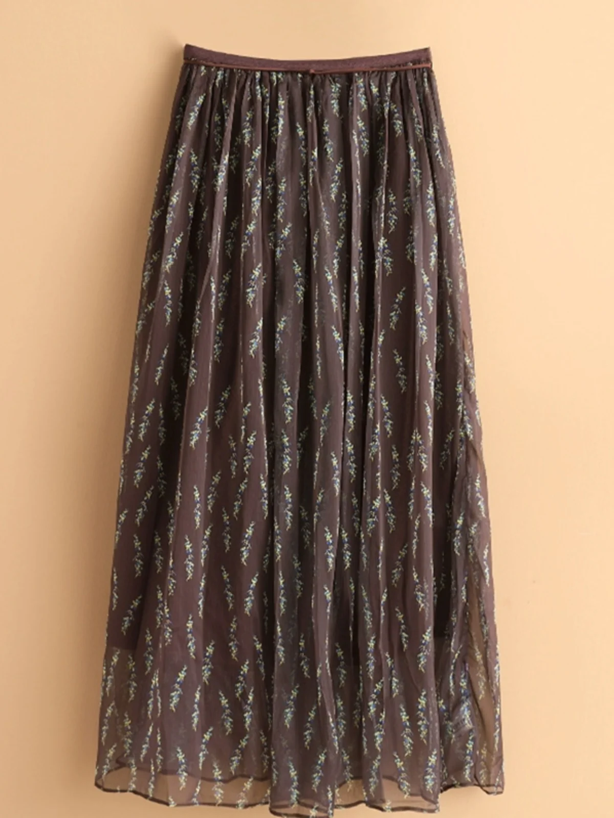 Ele الأزهار طباعة الشيفون ter Ne Dr المرأة تخفيف خمر عالية الخصر ألف خط تنورة ميدي طول مع الطيات #4