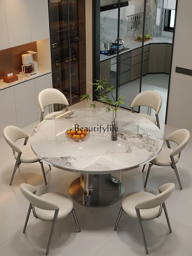 Rock slab dining table light luxury modern simple small apartment 2024 new square and round dual-purpose dining table