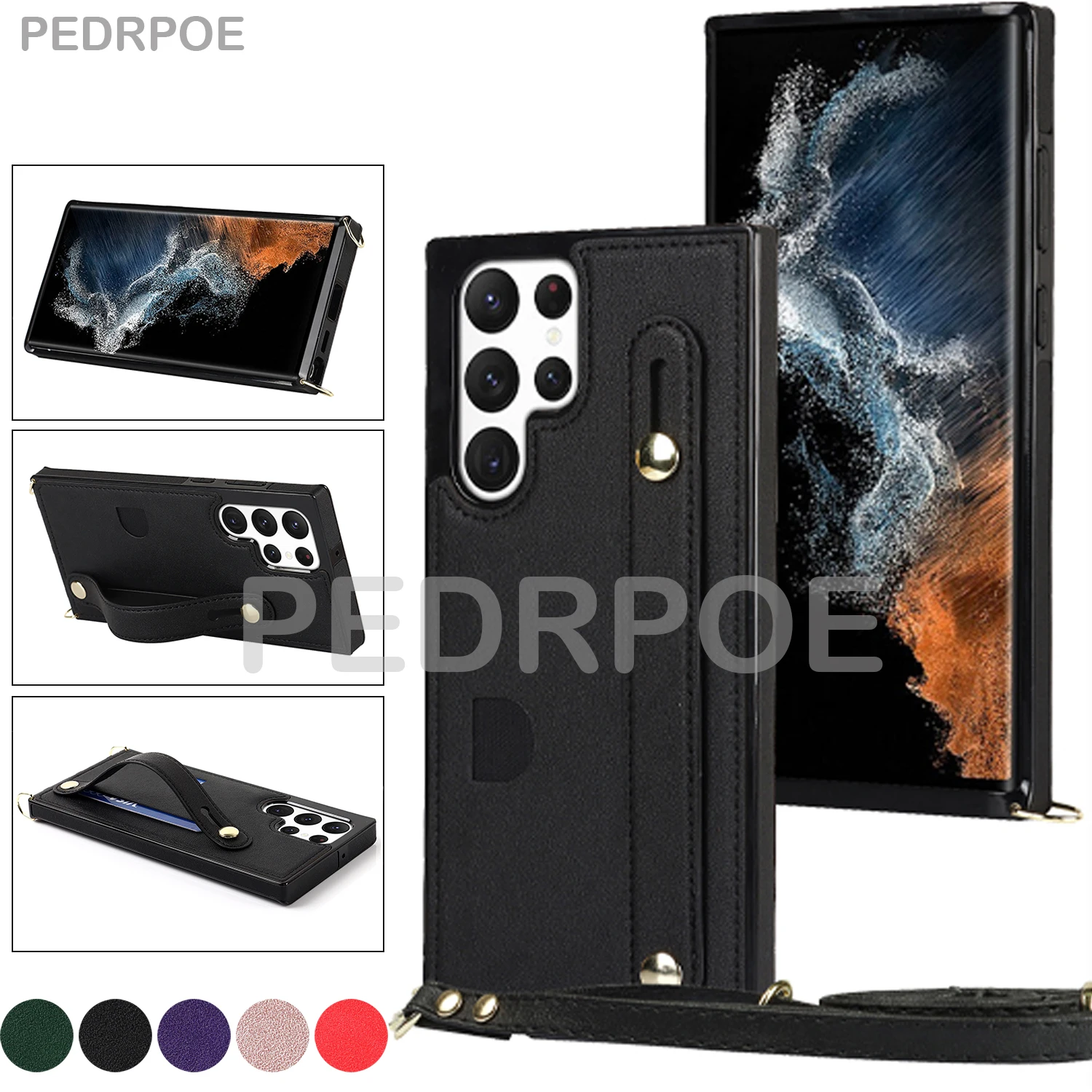 

Leather Case For S22 Ultra S21 PLUS S20 FE S10E S9 NOTE 20Ultra Note10Pro Note9 Mobile Phone Holder Belt Lanyard Protect Cover