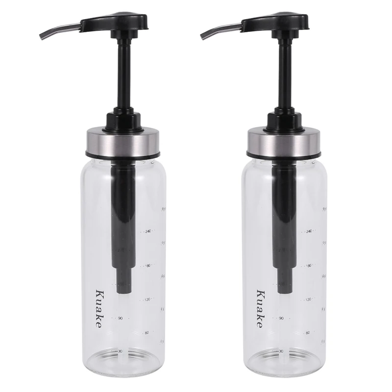 

5X Sauce Pump Dispenser With Glass Bottle Leakproof Kitchen Condiment Dispenser For Honey Ketchup Mustard Mayo