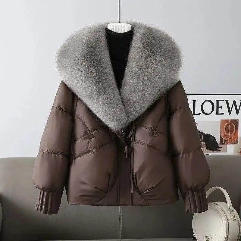 

New Winter Stylish Youthful Short Thick and Loose Cotton-padded Jacket with A Large Fur Collar Women's Cotton-padded Clothing