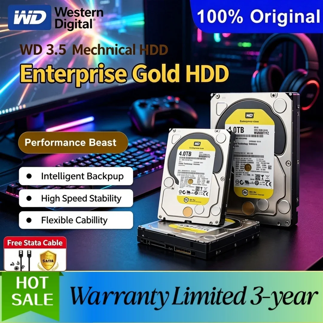 1TB/2TB/4TB Enterprise HDD Western Digital WD Gold 3.5" Mechanical Hard Drive for Desktop Surveillance NAS