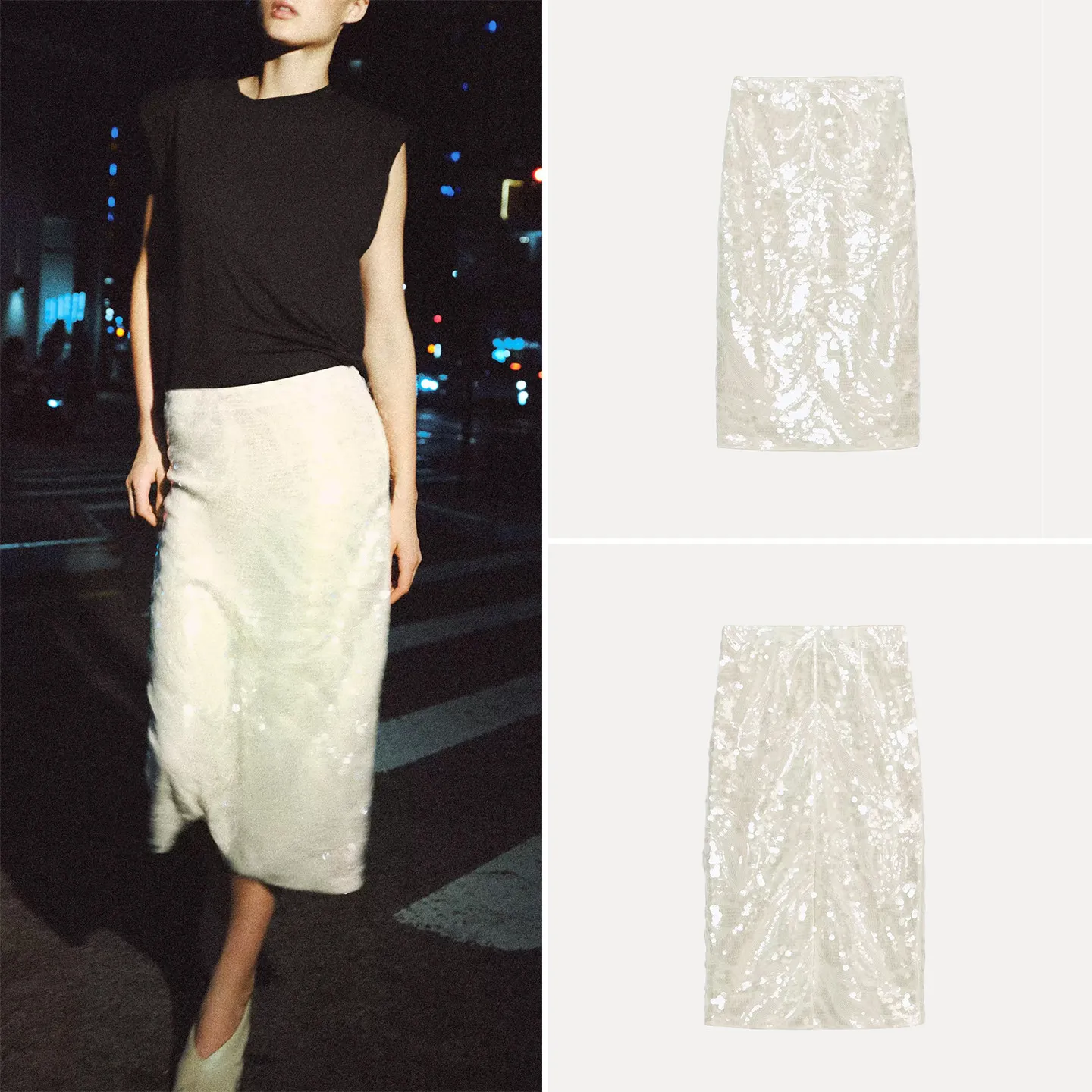 Fashionable Beaded Midi Skirt Women's mid Waist Summer New Arrival Ladies Half Body Skirts Standard Fit ZW Series
