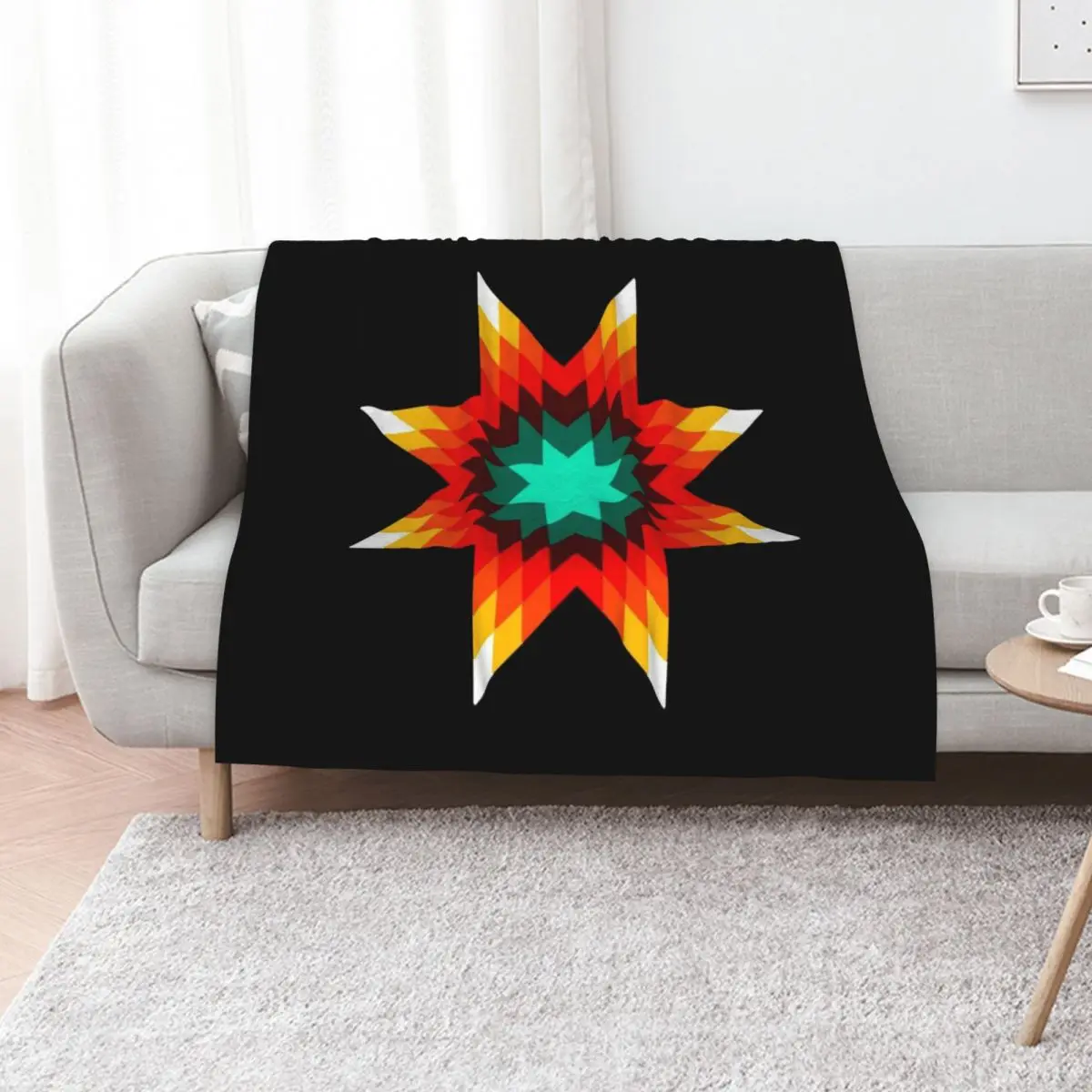 Star Quilt Pattern - Fire Colors Throw Blanket Sofa Flannel sofa bed manga cosplay anime Hairy Blankets