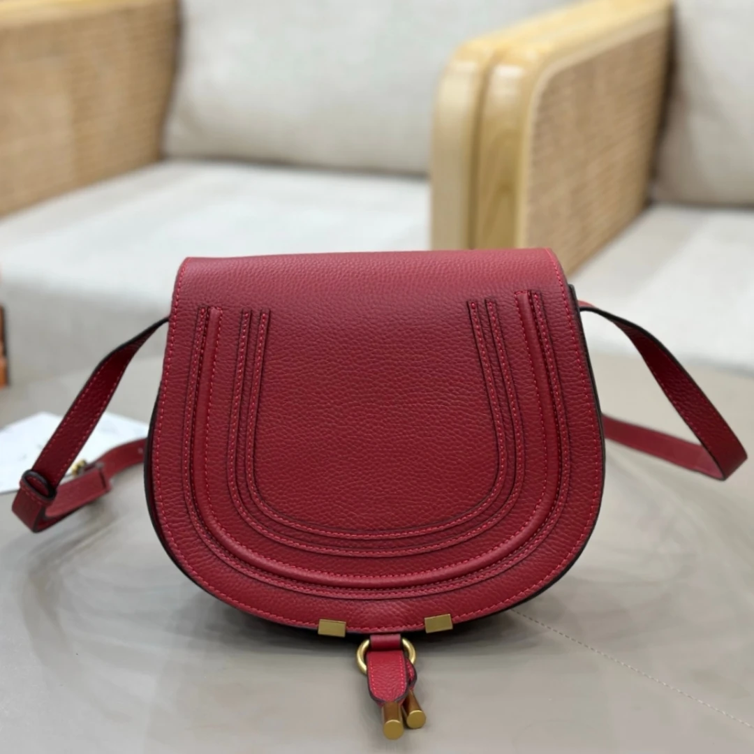 

Classic Genuine Leather Saddle Crossbody Bag Vintage Fringe Shoulder Purse For Women Classic U-Shape Stitched Handbag