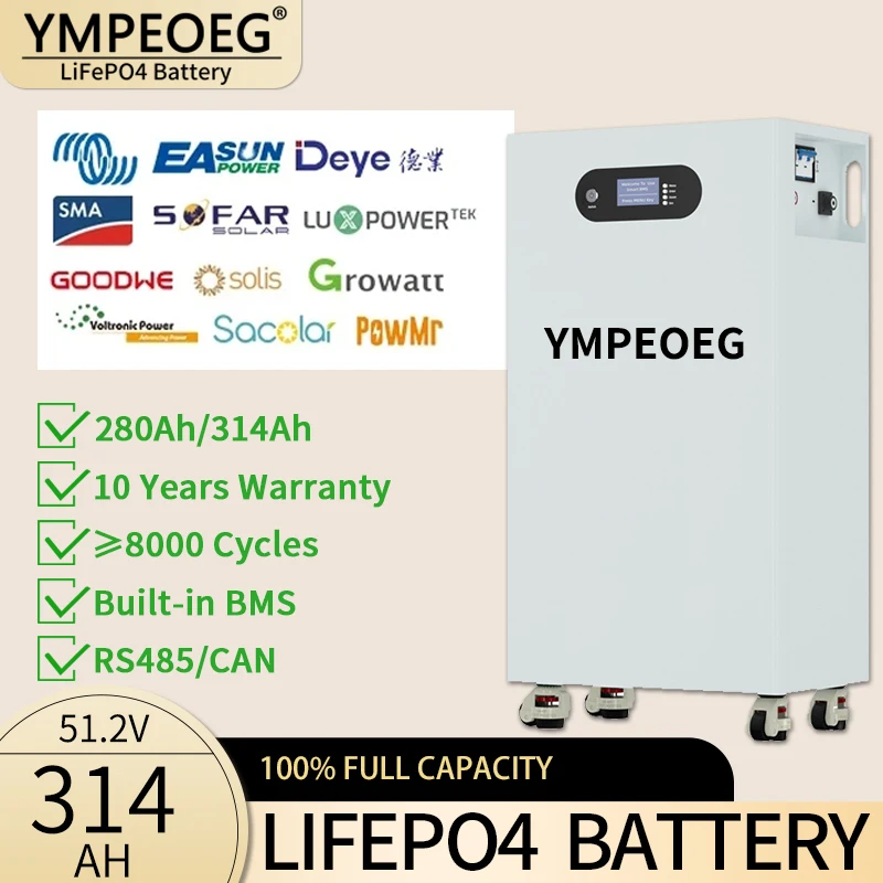 

Аккумуляторная батарея LiFePO4 15/16 кВт·ч со встроенной BMS, 100% полная емкость, абсолютно новая, класс А, 51.2В 280Ач/314Ач, 8000 циклов, для солнечных систем
