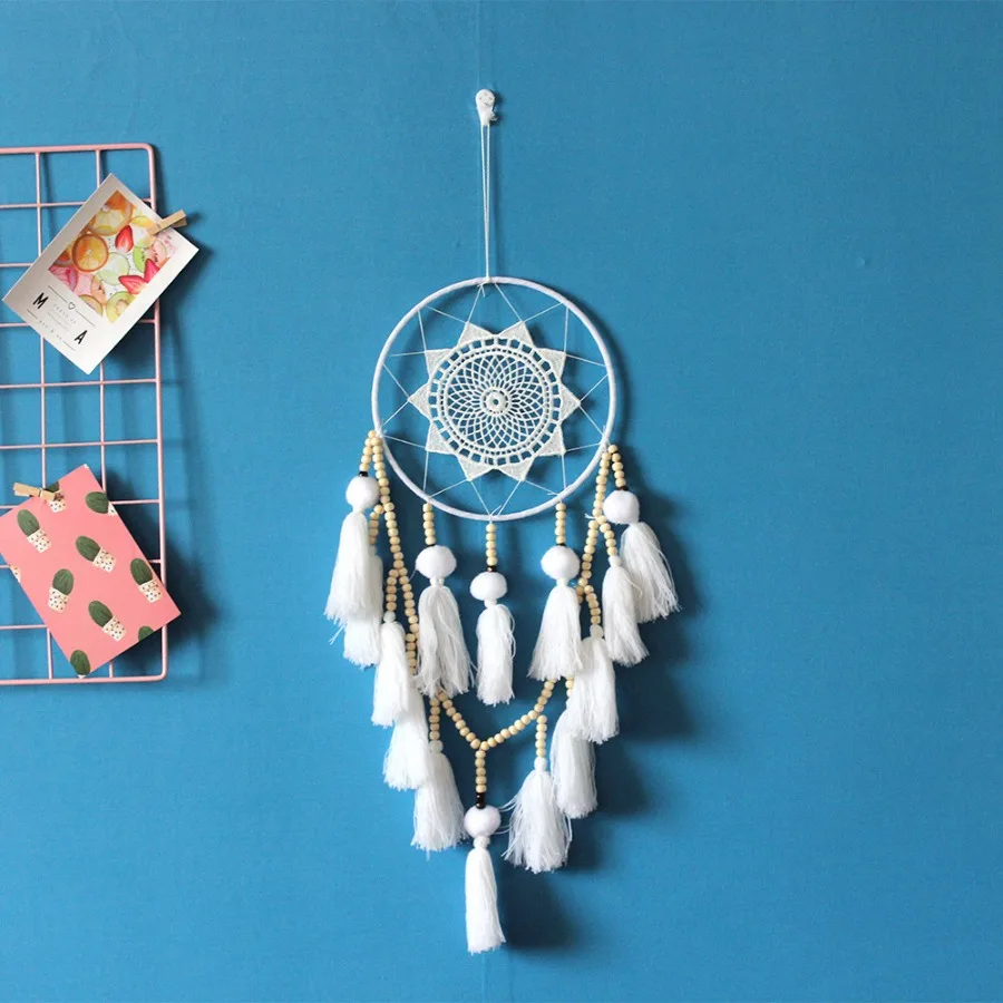 1Pcs Handmade Dream Catcher Indian Style Woven Wall Hanging Decoration White Dreamcatcher Wedding Party Hanging Decor