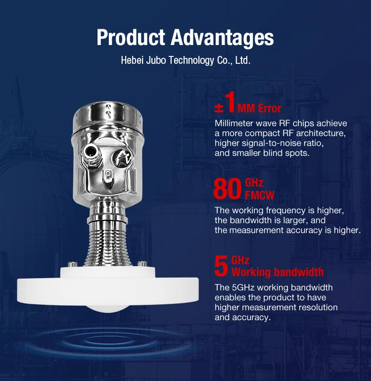 80GHz High temperature radar level transmitter Used for chemical storage tanks RS485 PTFE radar liquid level sensor