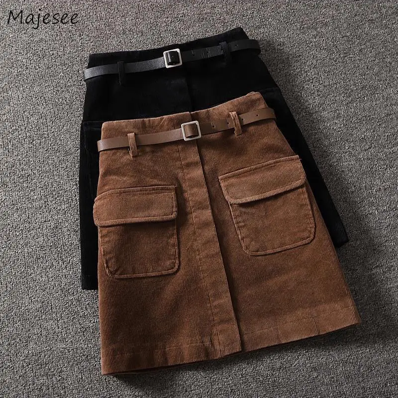 Mini Skirts Women Corduroy Korean Version Y2k Vintage A-line Clothes Preppy All-match Harajuku Basic Leisure Empire New Arrival