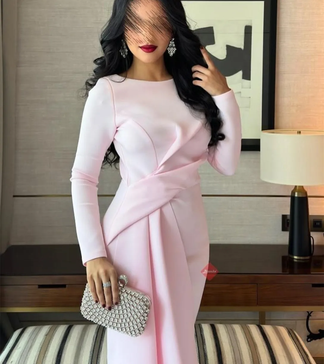 Aangepaste Shot Roze Avondjurken met Ruches Zeemeermin Crêpe فسات Bravo • O-hals Theelengte Galajurk voor Vrouwen