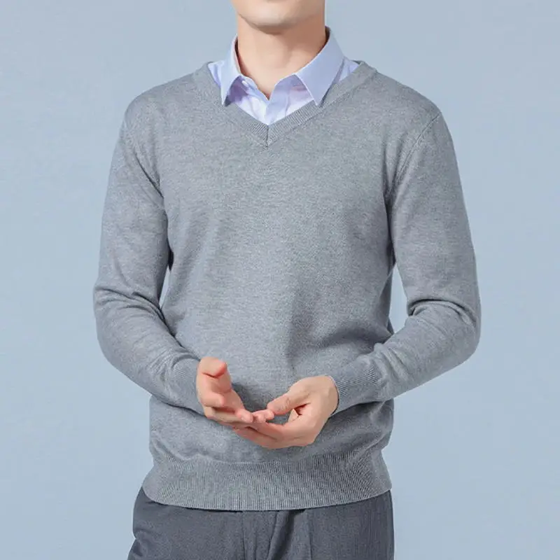 Sweter Kasmir Lembut Pakaian Pria Musim Gugur Musim Dingin Pullover Bisnis Kasual Bawah V-neck Rajutan Wol Slim Fit Pakaian Rajut Pria