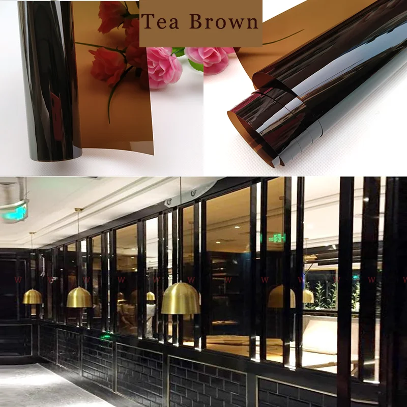 Stained Window Film Vinyl Heat Control Anti-UV Energy-Saving One-way Mirror Tint Roll Foils Decor Home and Office Tea Brown 5m