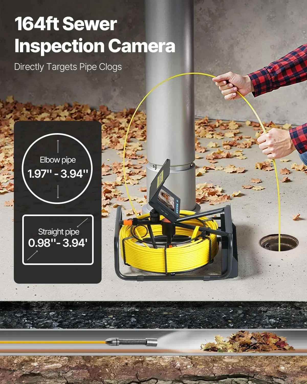 VEVOR Sewer Camera, 164ft/50M 4.3