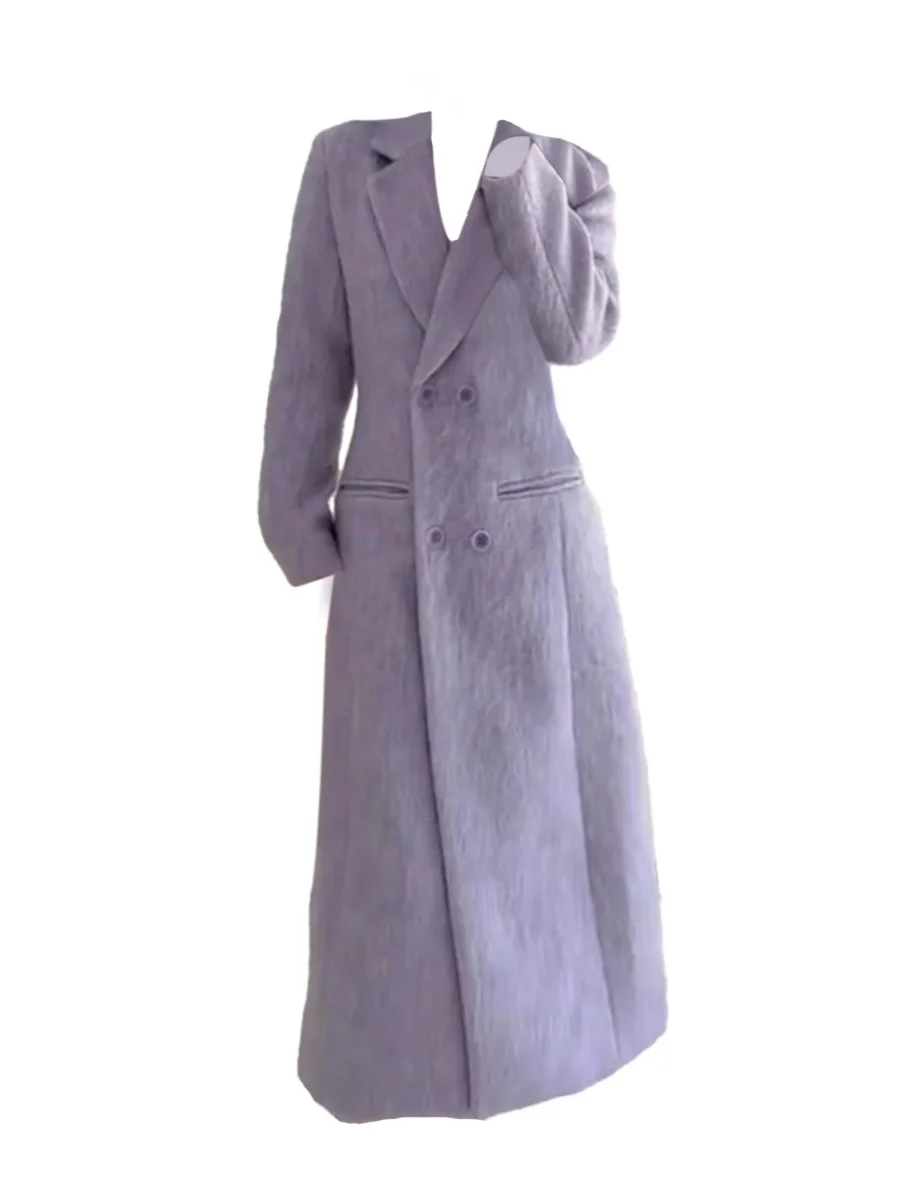 

Soft Sweet Korean Sle Large Size Woolen Coat Spring Autumn Hepburn Sle Mid-Length Waist-Cinching Suit Jaet