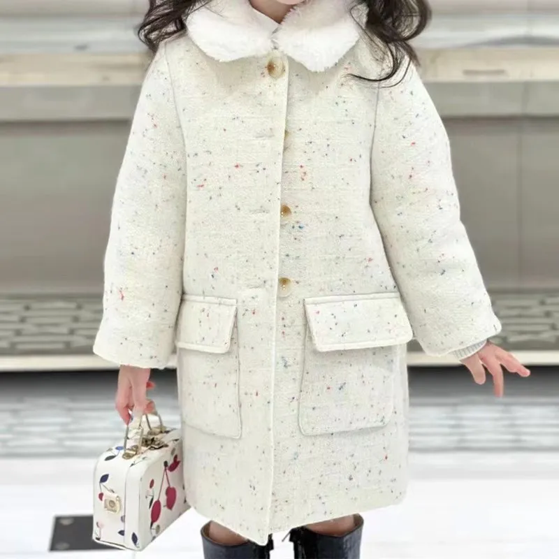 BP Girls White Overcoat Windbreak Coat Woolen Coat Children's Winter Outwear Cute Clothing