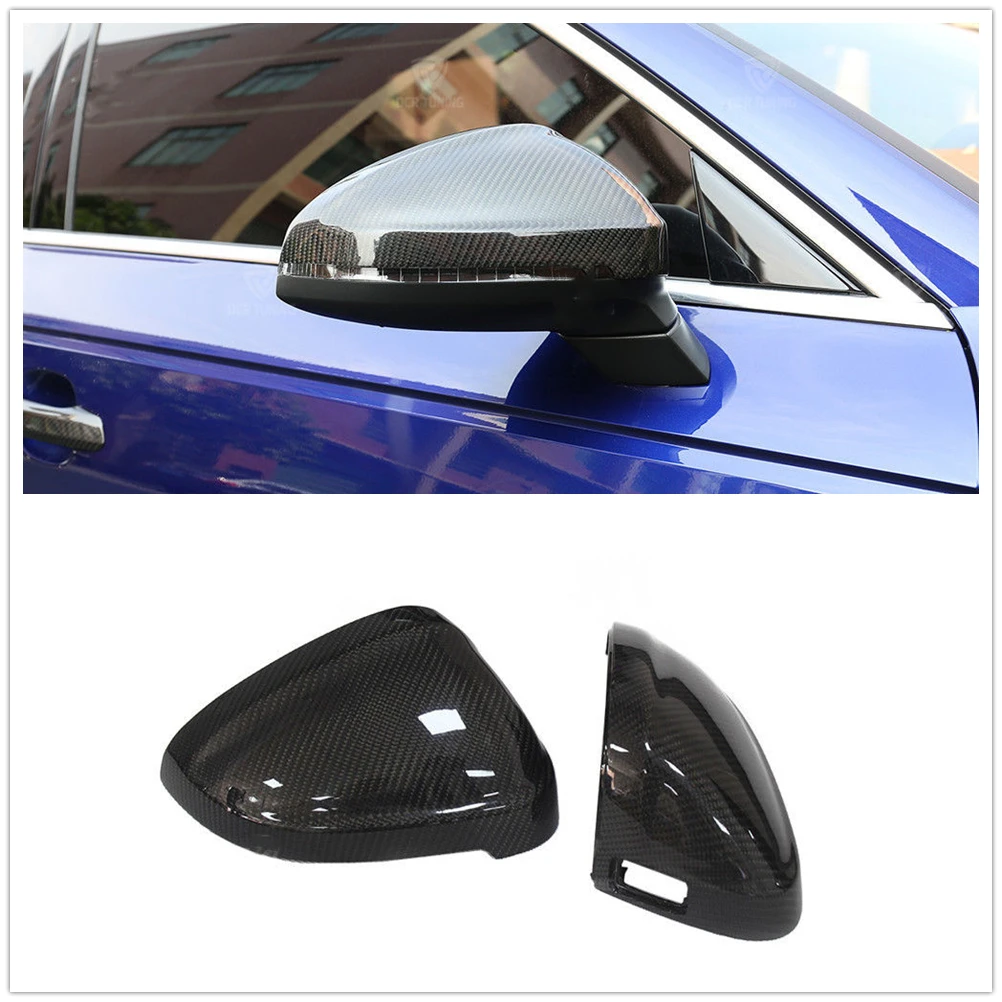 

Carbon Fiber Mirror Cover For Audi RS4 S4 A4 B9 2017+ W/ Side Assist Car Exterior Rear View Cap Shell Replacement Clip On Case