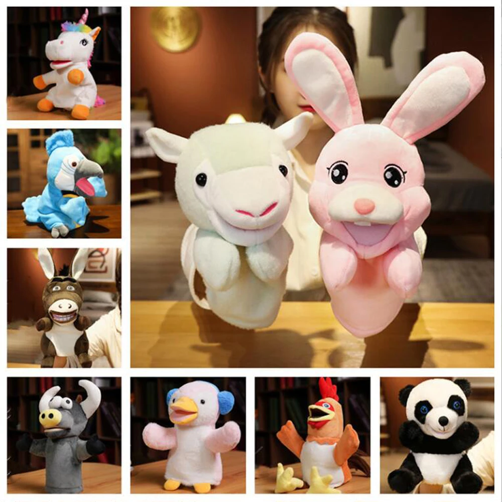 Rabbit Donkey Panda Unicorn Rooster Open Mouth Plush Hand Puppet Stuffed Toy