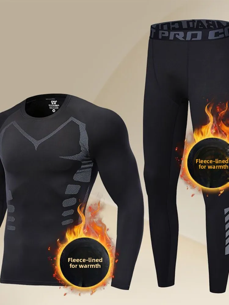 

Men's Winter Running Fitness Training Thermal Underwear Quick Dry Fleece Lined Tight Clothes Long Sleeve Cycling Sportswear