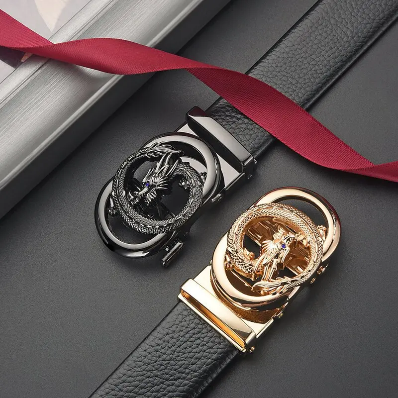 حزام الرجال الراقية سبيكة التنين على شكل مشبك التلقائي نمط ليتشي حزام الخصر الحد الأدنى سراويل تقليدية مع البضائع