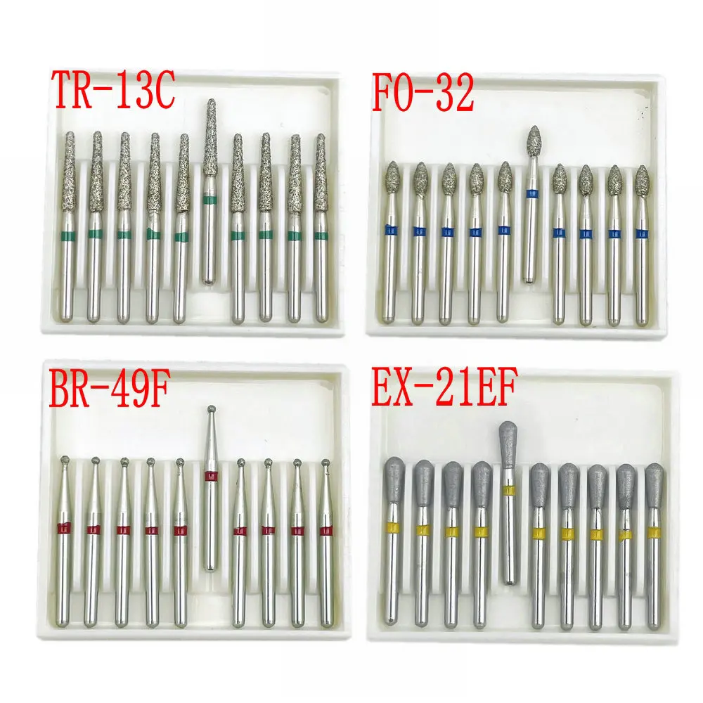 10pcs/box 1.6mm Shank Dental Diamond Burs Drill FG Diamond for High Speed Handpiece Burs Dentist Drills