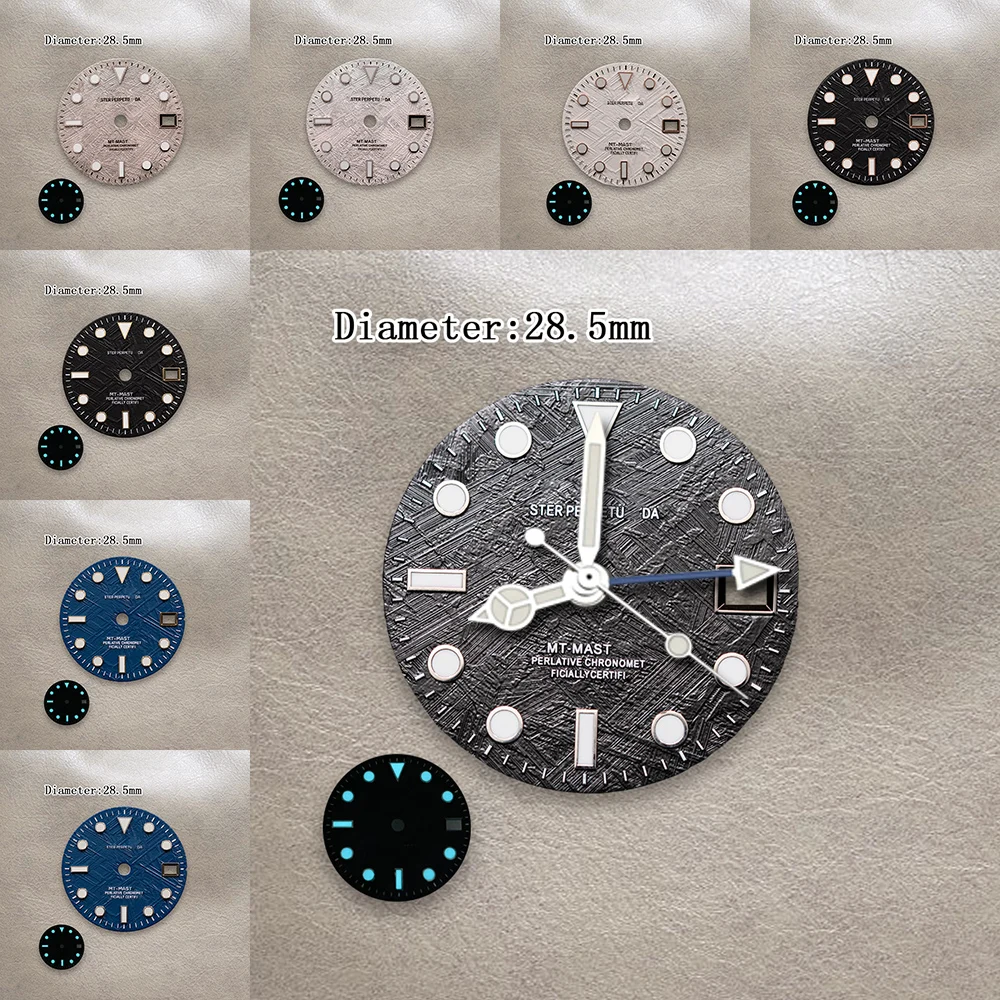 

﻿ 28.5mm S Logo GMT New Black meteorite NH34 Dial Movement Ice Blue Luminous High Quality Watch Modification Accessories