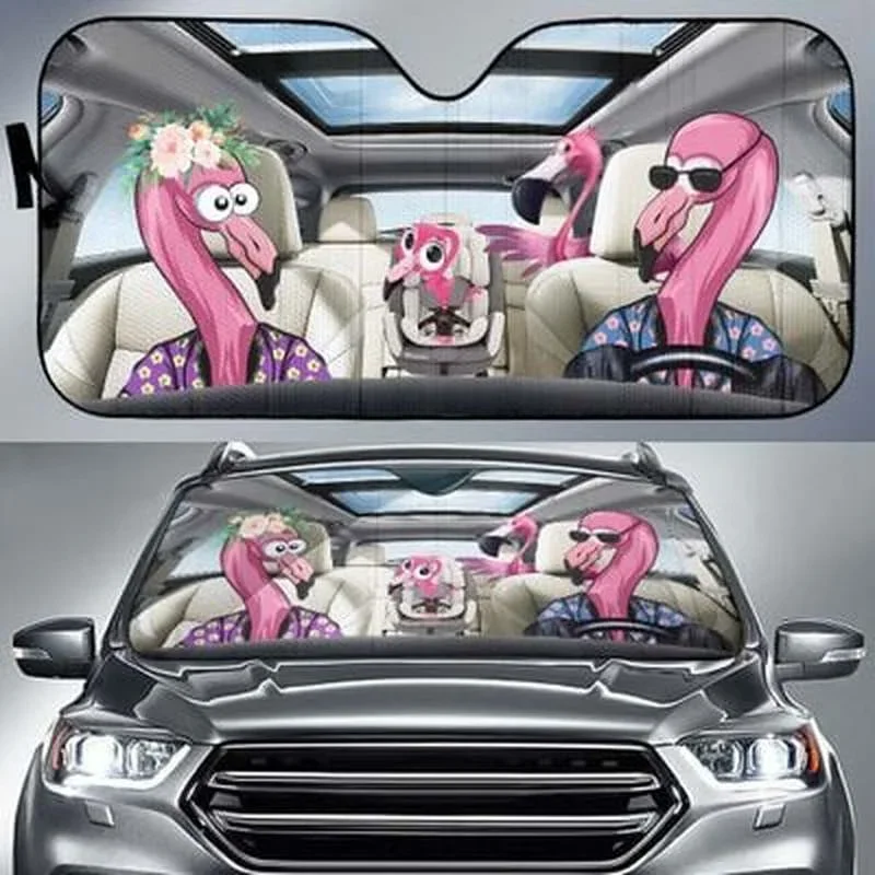 Summer Flamingo Funny Sunshade Windscreen 70x130cm Aluminium Foil Car Window Windscreen Cover Car-covers