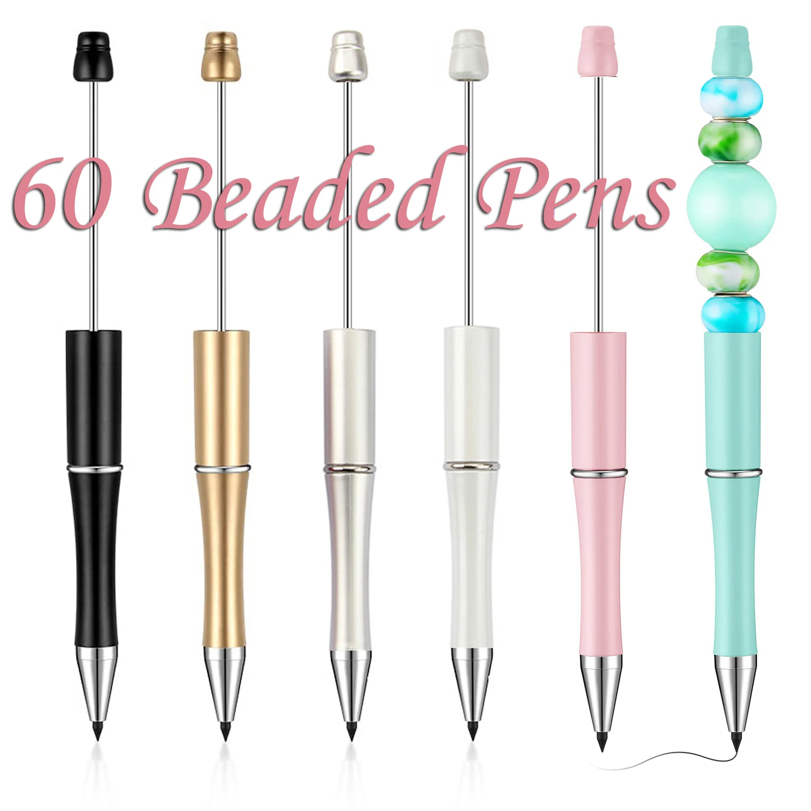 

60Pcs Beadable Pencil Bead Everlasting Pencil Pencil for Writing Drawing DIY Gift Home Office School Supplies