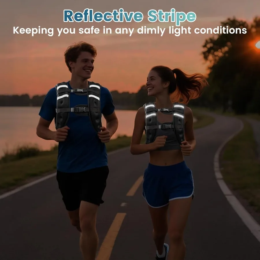 8lb 12lb 16lb 20lb 25lb 30lb سترة وزن قابلة للتعديل مع أشرطة مزدوجة للرجال والنساء تصميم شريطي عاكس مثالي لـ Stren